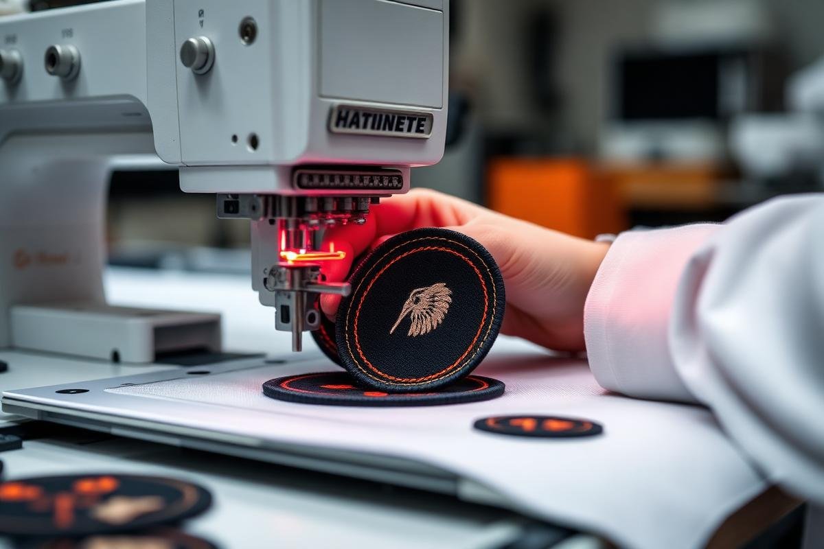 Workshop — embroidery machine stitching a custom patch